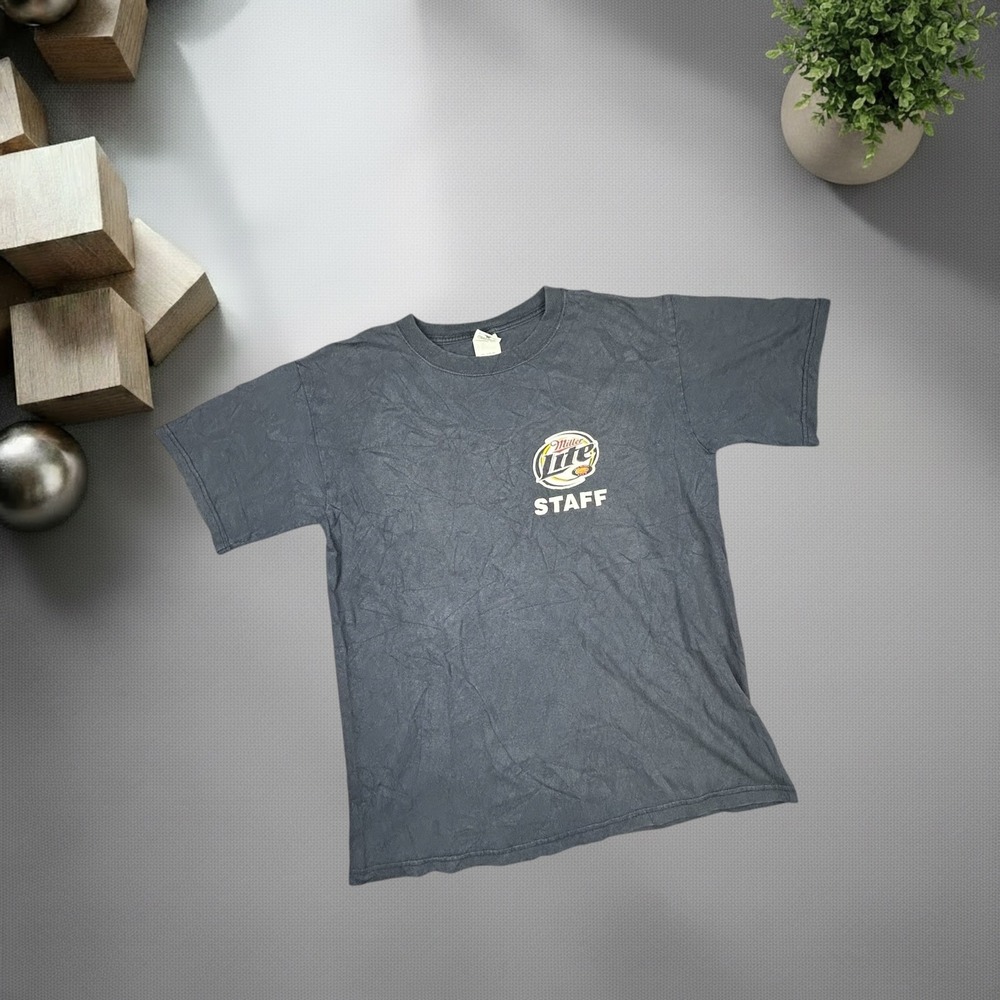Vintage Miller Lite Staff T Shirt XL Black Y2K Beer Promo Boxy Fit Tee 1230